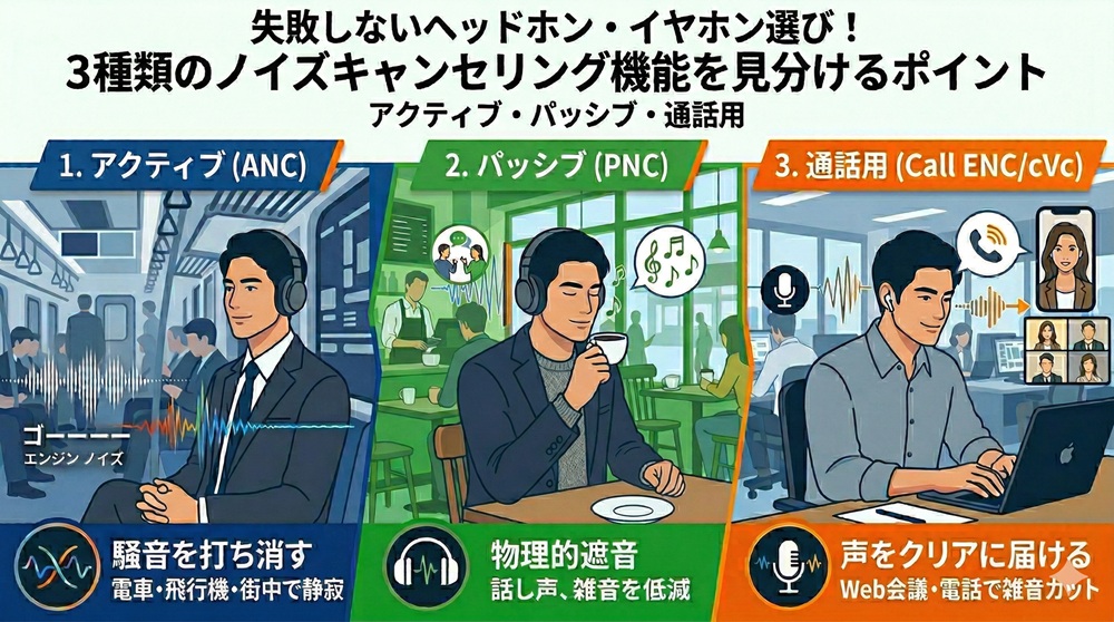失敗しないヘッドホン・イヤホン選び！3種類のノイズキャンセリング機能を見分けるポイント
